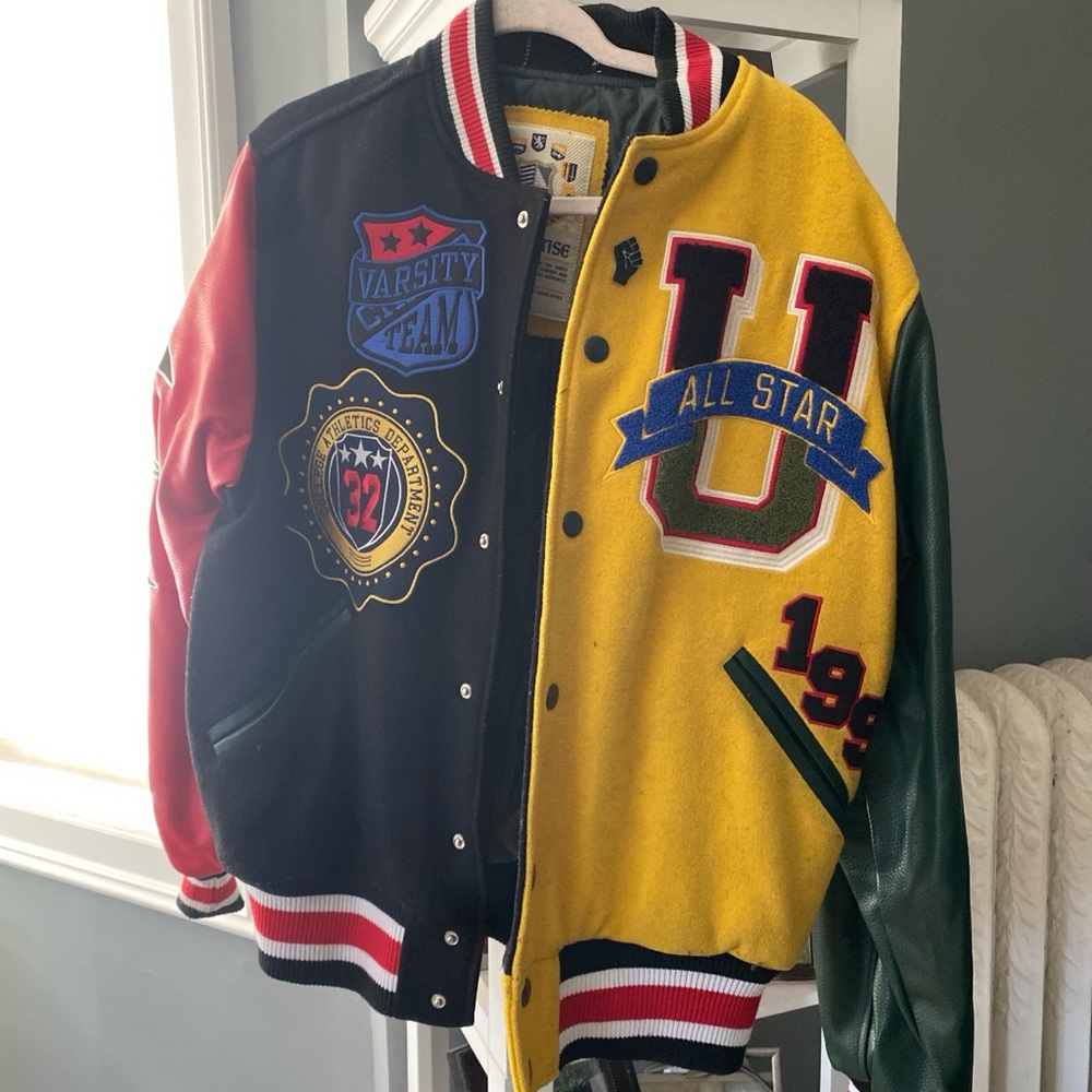 Varsity Colorful Patchwork Bomber Jacket - Picture 2 of 8